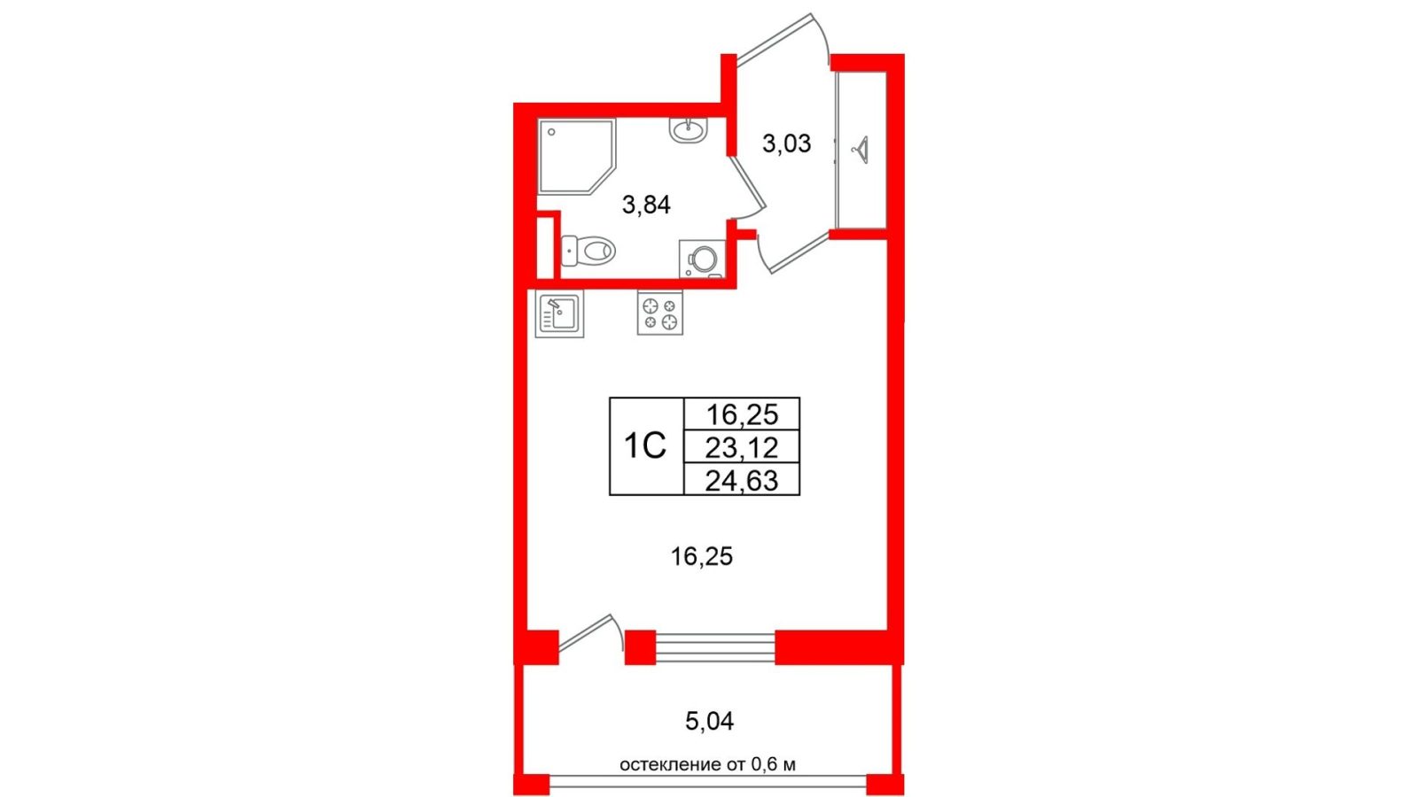 Планировка: студия, 23,1 м²