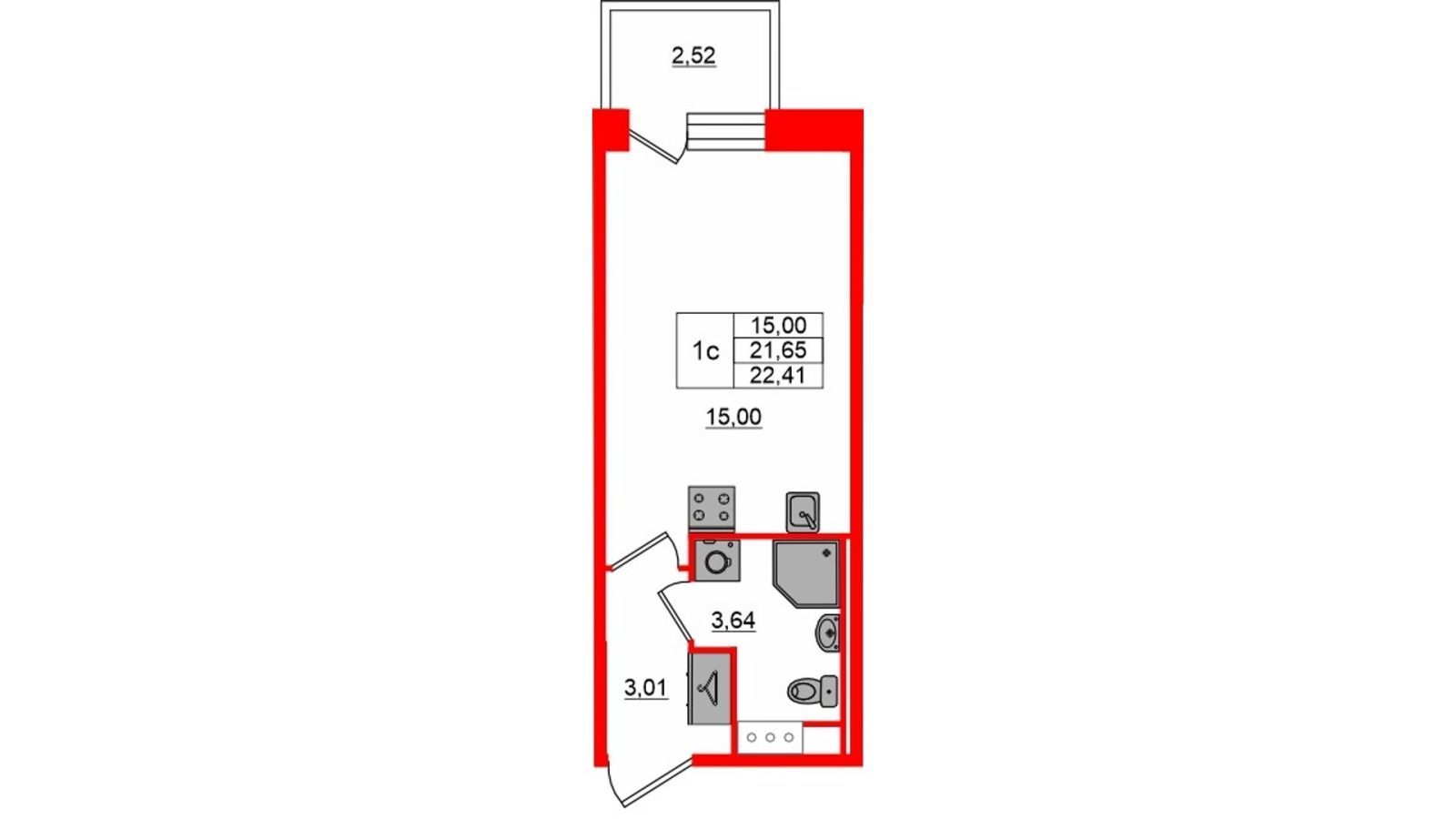 Планировка: студия, 21,7 м²