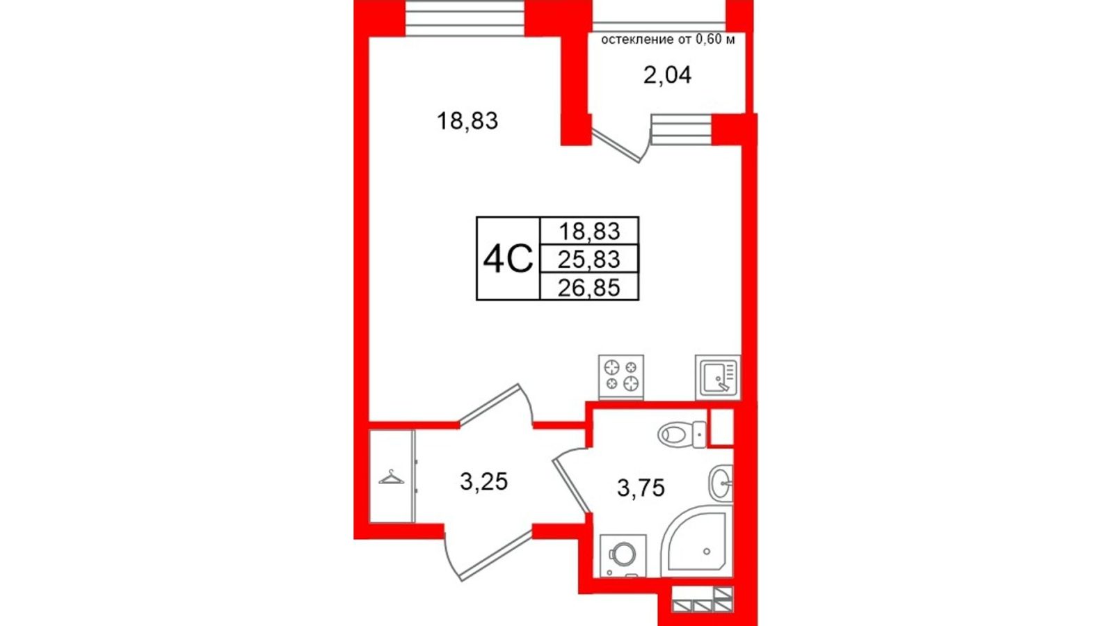 Планировка: студия, 25,8 м²