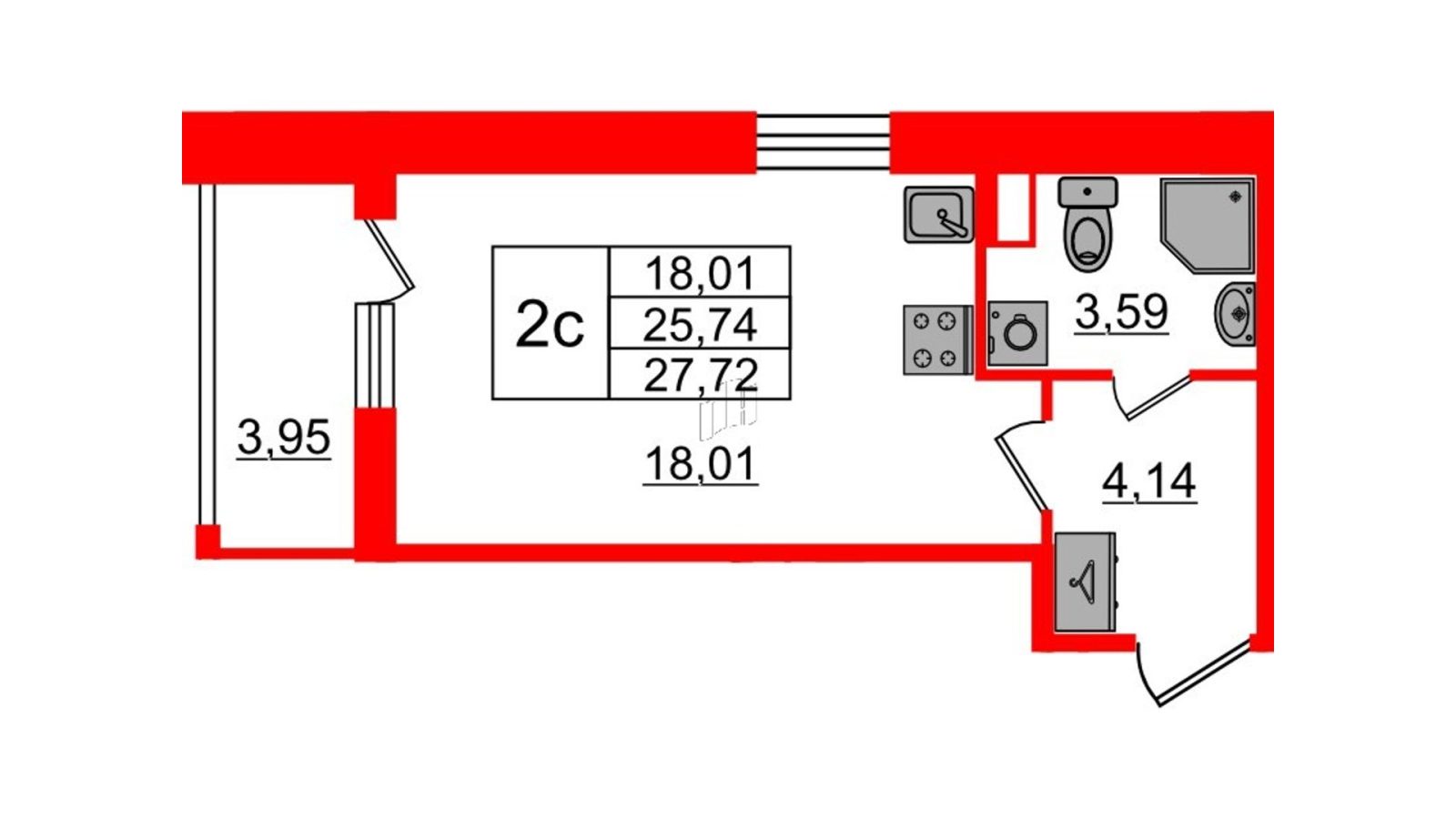 Планировка: студия, 25,7 м²