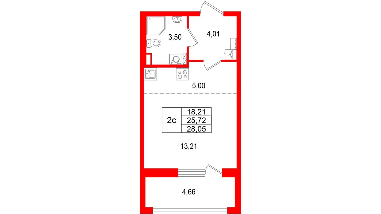 Планировка: студия, 25,7 м²