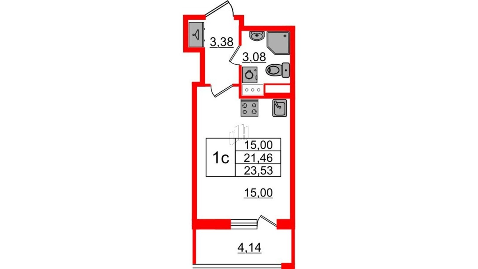 Планировка: студия, 21,5 м²