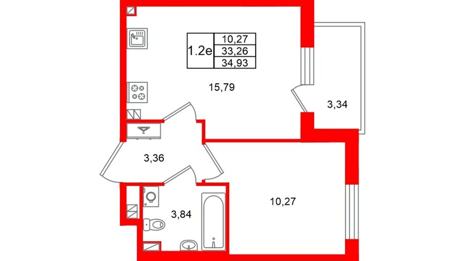Планировка: 1-комнатная квартира, 33,3 м²
