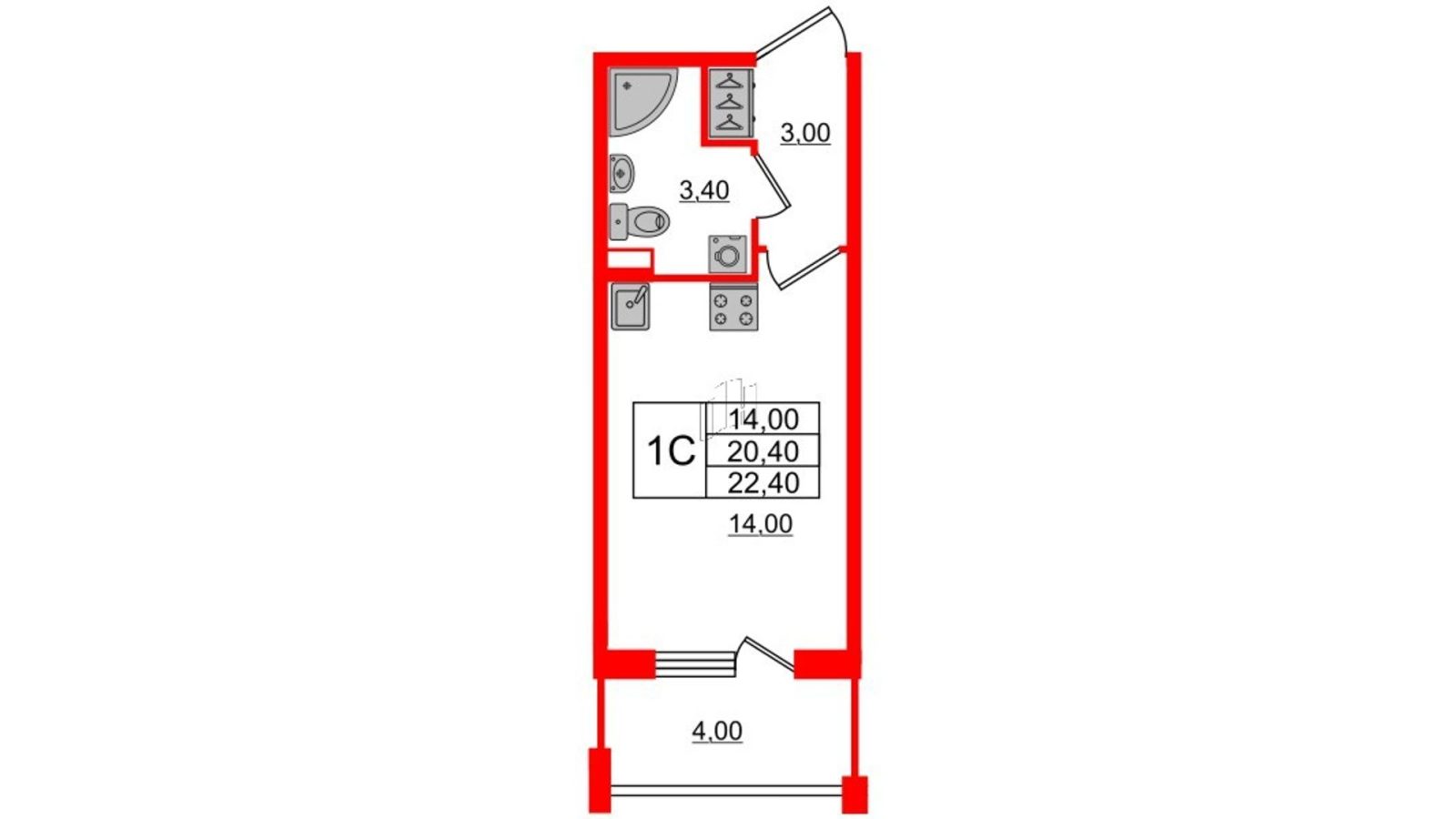 Планировка: студия, 20,4 м²