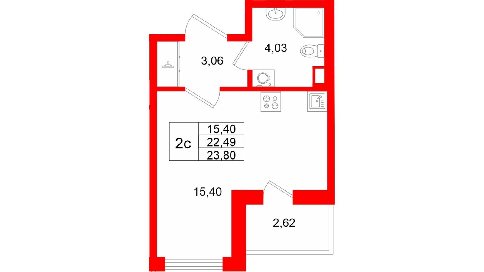 Планировка: студия, 22,5 м²
