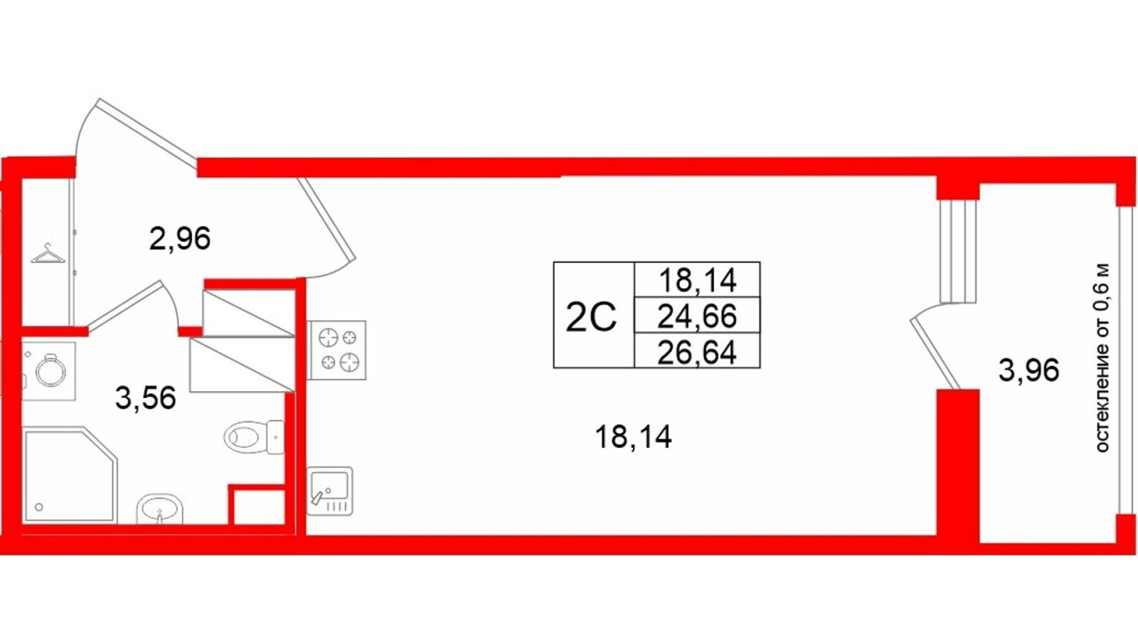 Планировка: студия, 24,7 м²