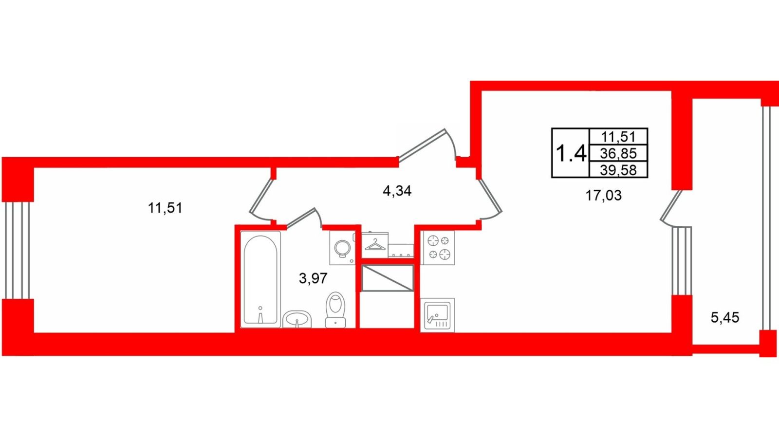 Планировка: 1-комнатная квартира, 36,9 м²