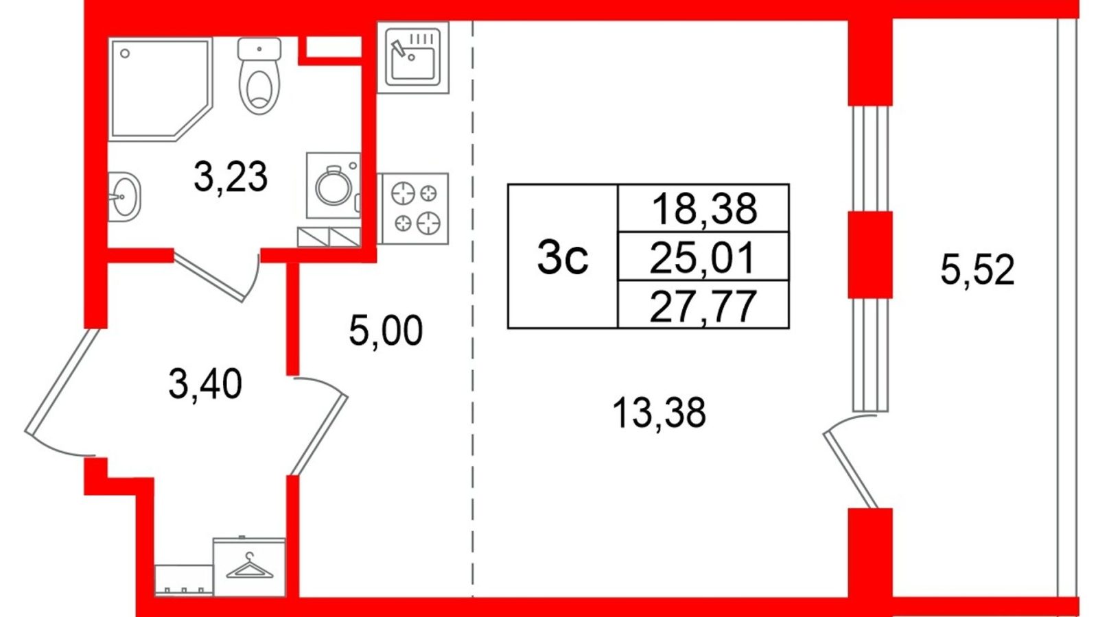 Планировка: студия, 25,0 м²