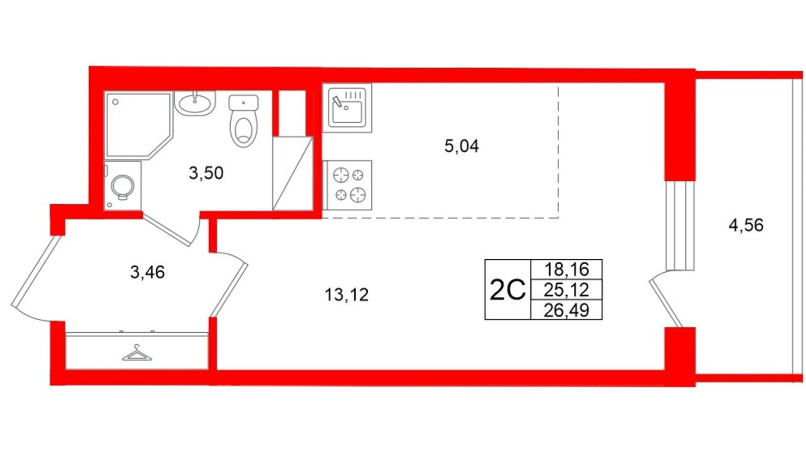 Планировка: студия, 25,1 м²