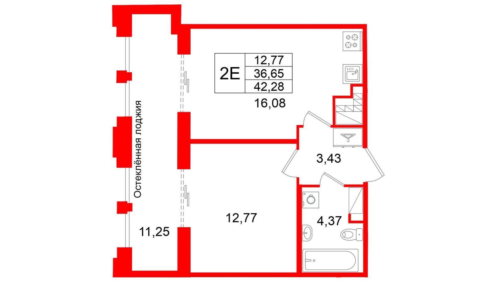 Планировка: 1-комнатная квартира, 36,7 м²