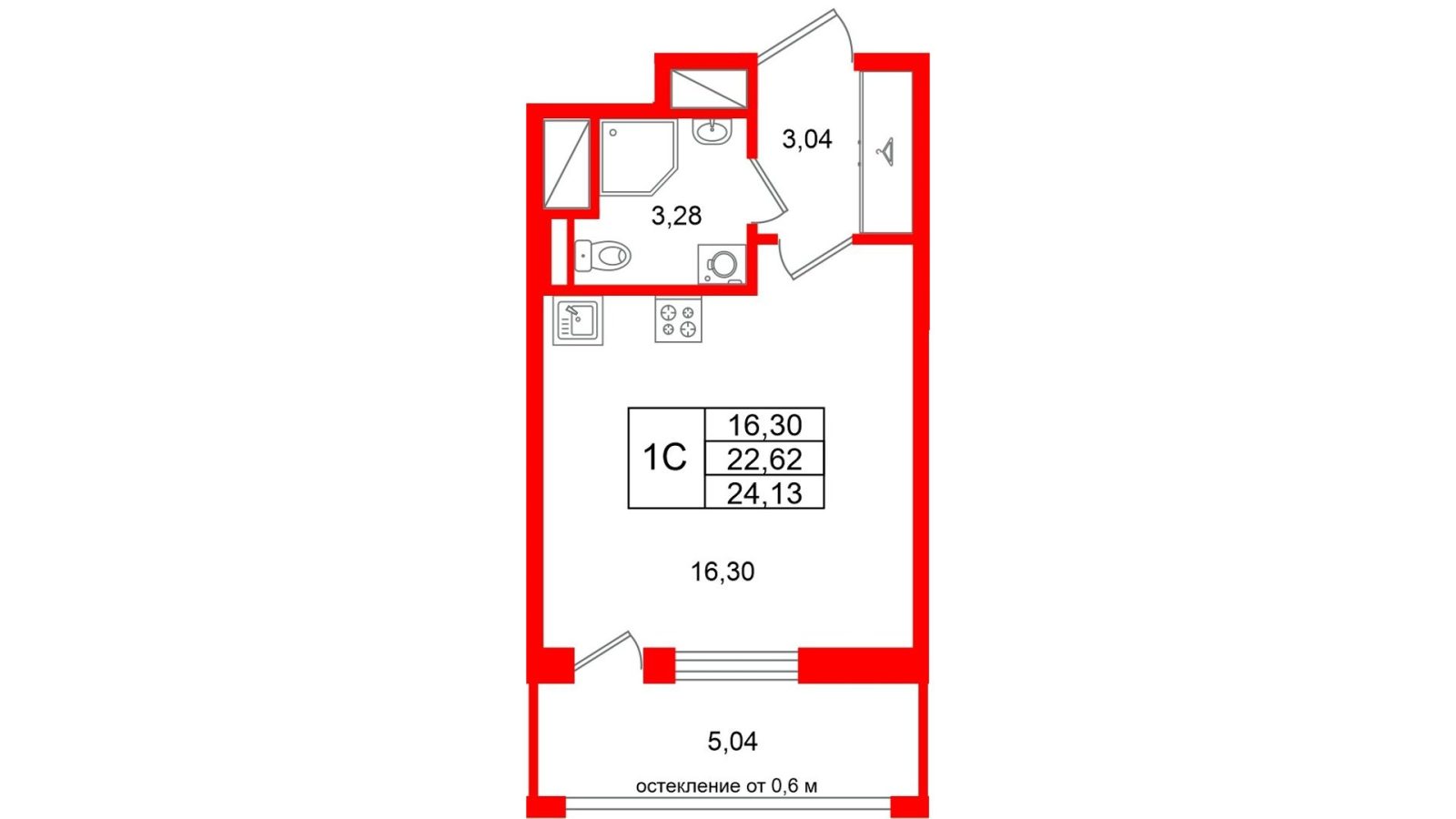 Планировка: студия, 22,6 м²