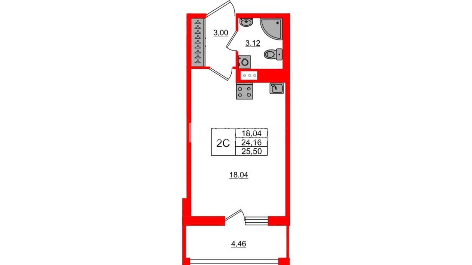 Планировка: студия, 24,2 м²