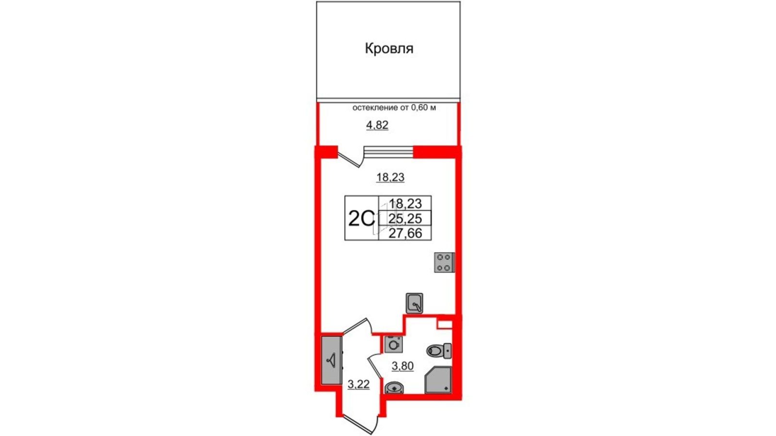 Планировка: студия, 25,3 м²