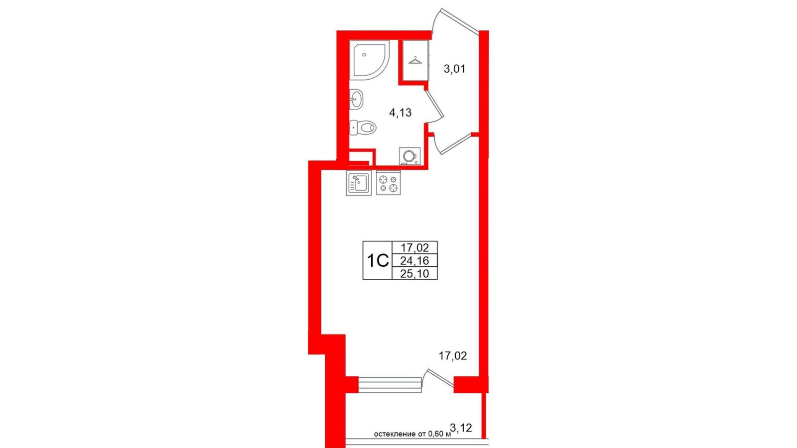 Планировка: студия, 24,2 м²