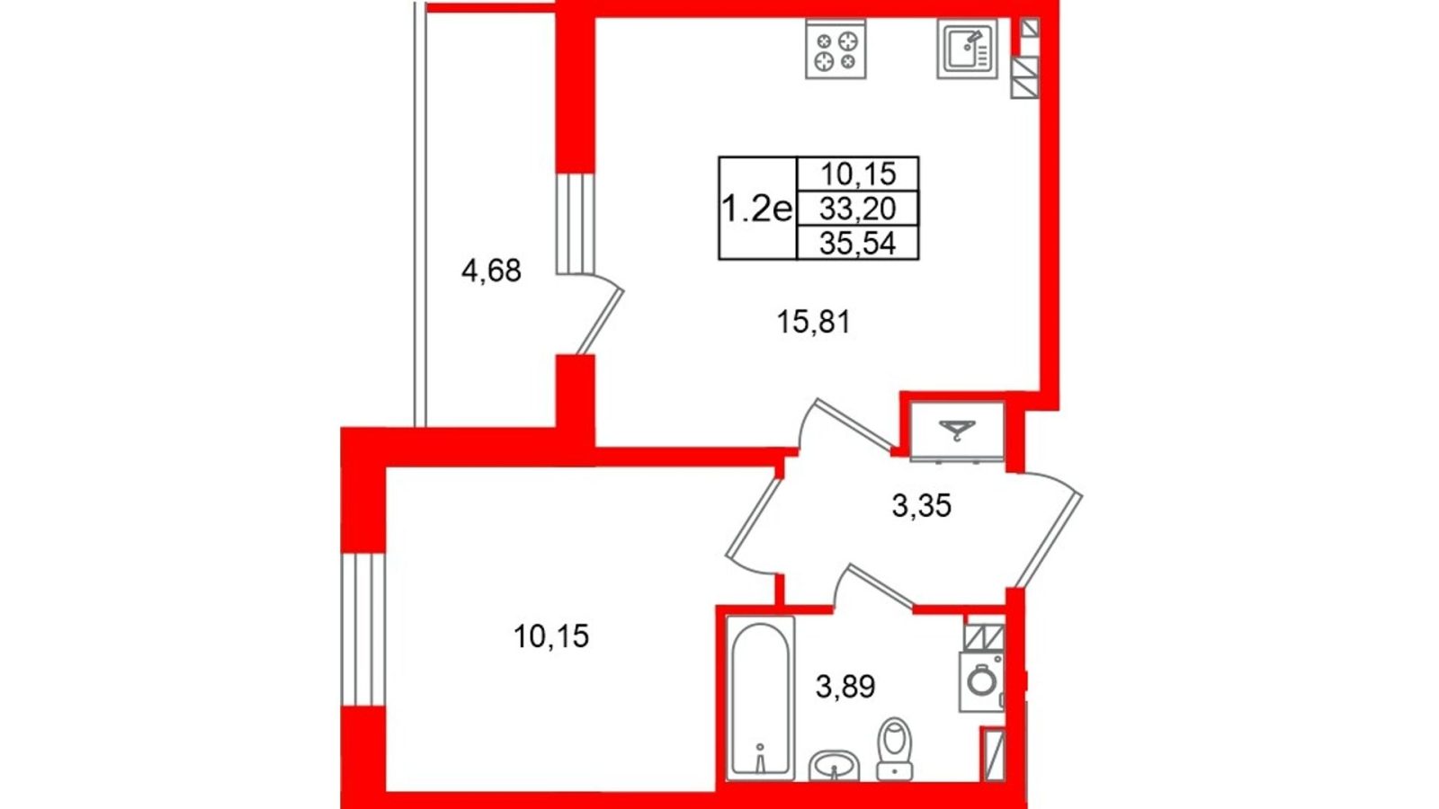 Планировка: 1-комнатная квартира, 33,2 м²