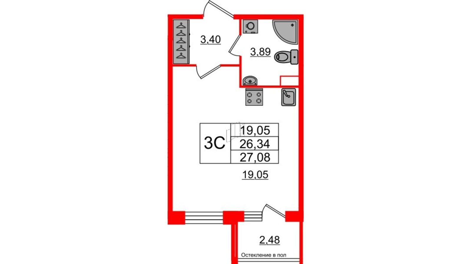 Планировка: студия, 26,0 м²