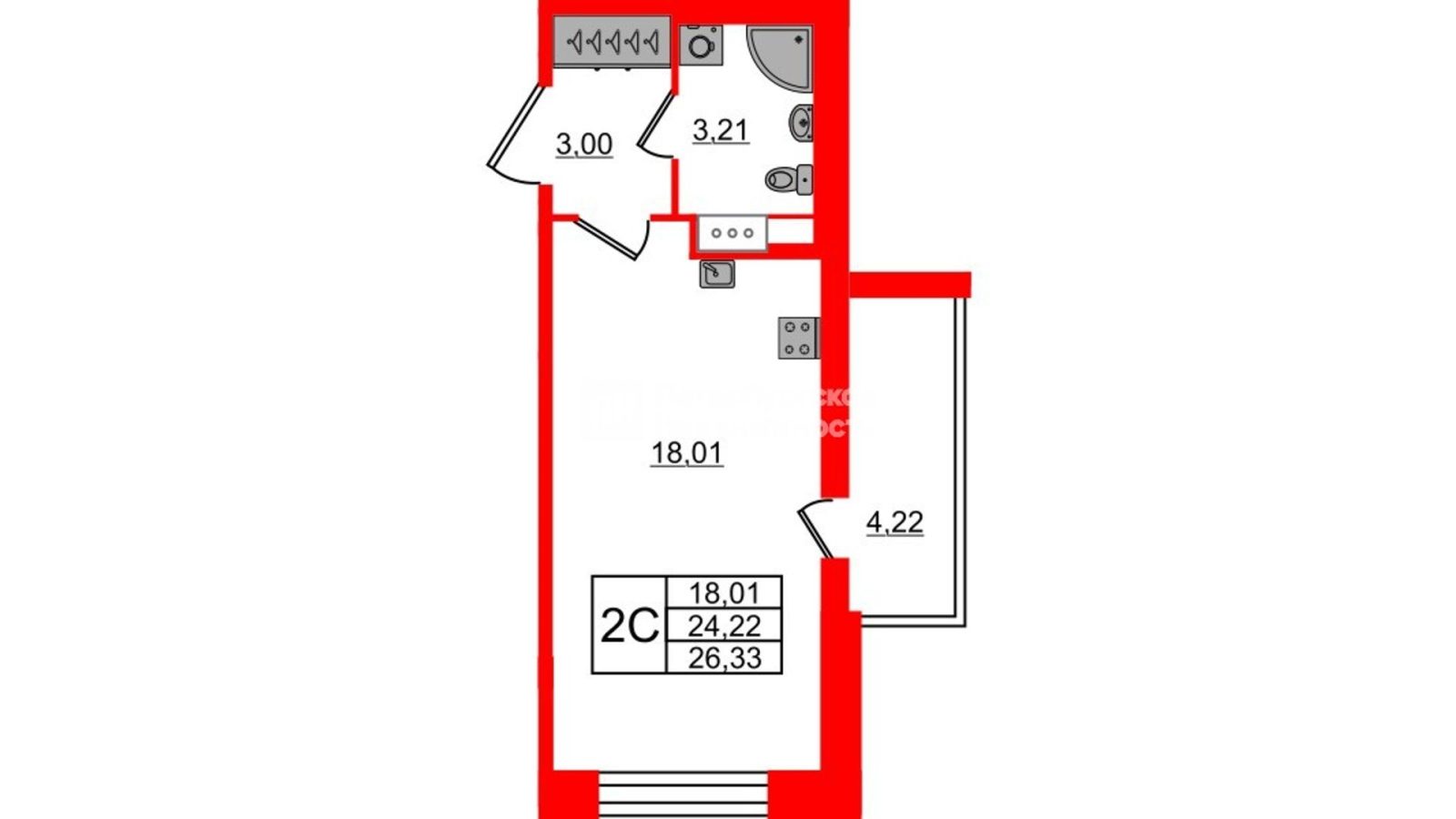 Планировка: студия, 24,2 м²