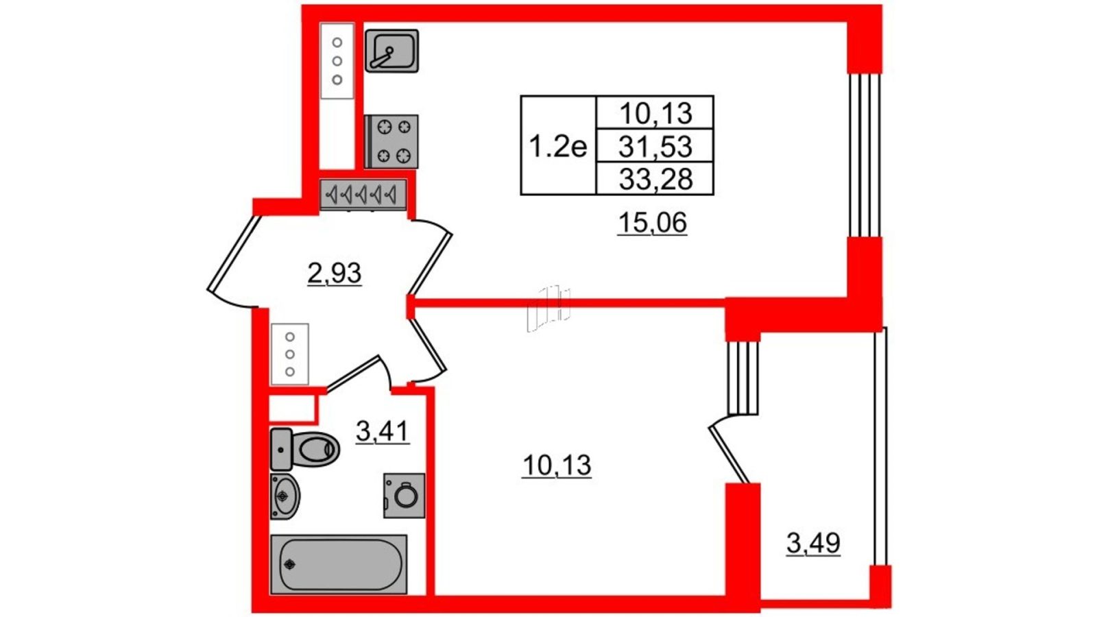 Планировка: 1-комнатная квартира, 31,5 м²