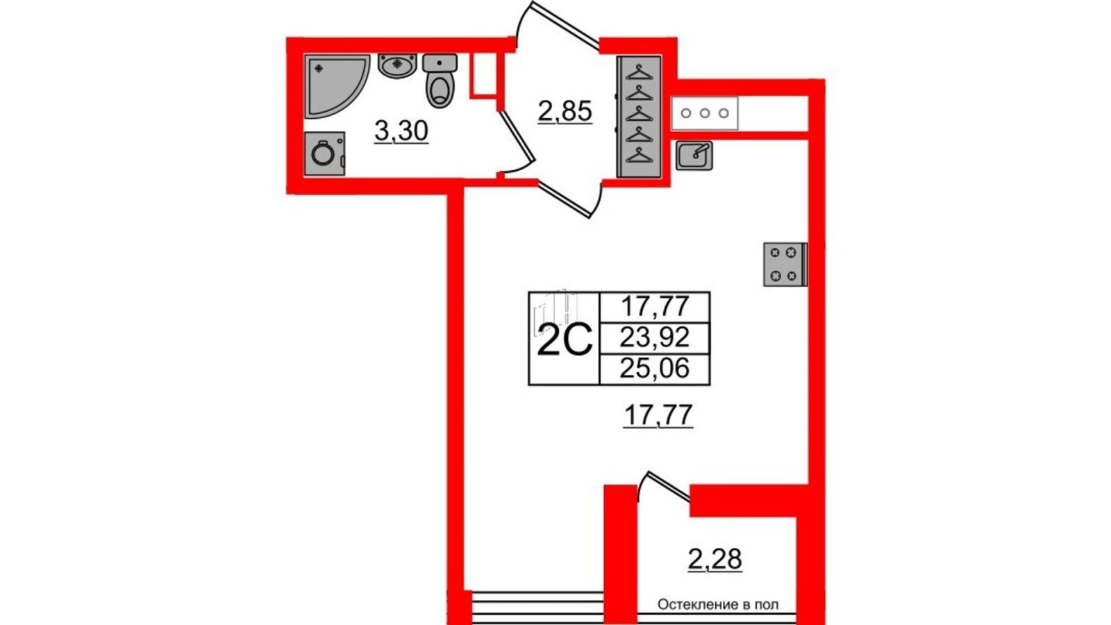 Планировка: студия, 23,2 м²
