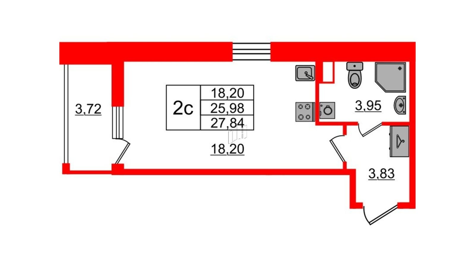 Планировка: студия, 26,0 м²