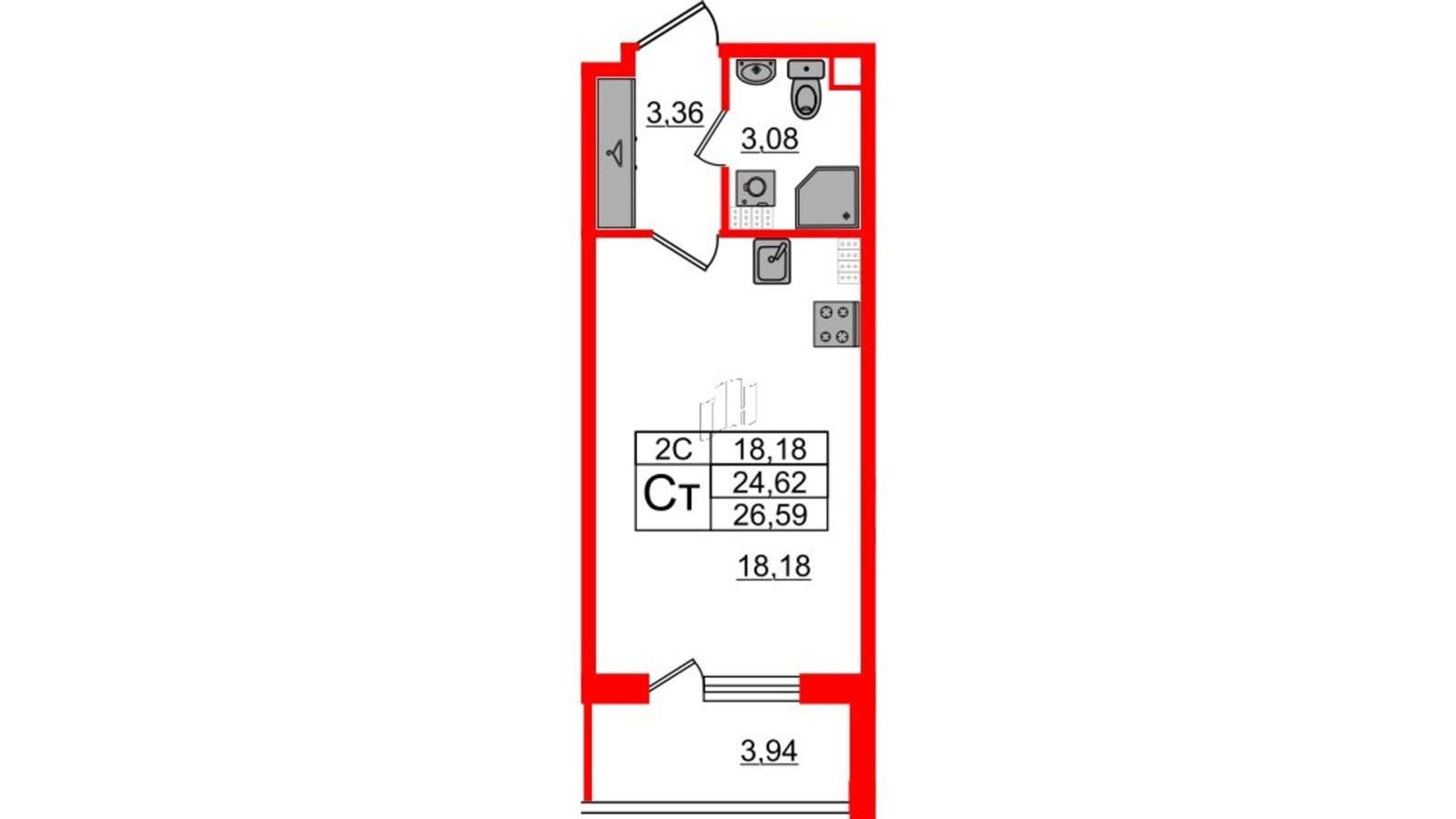 Планировка: студия, 24,2 м²