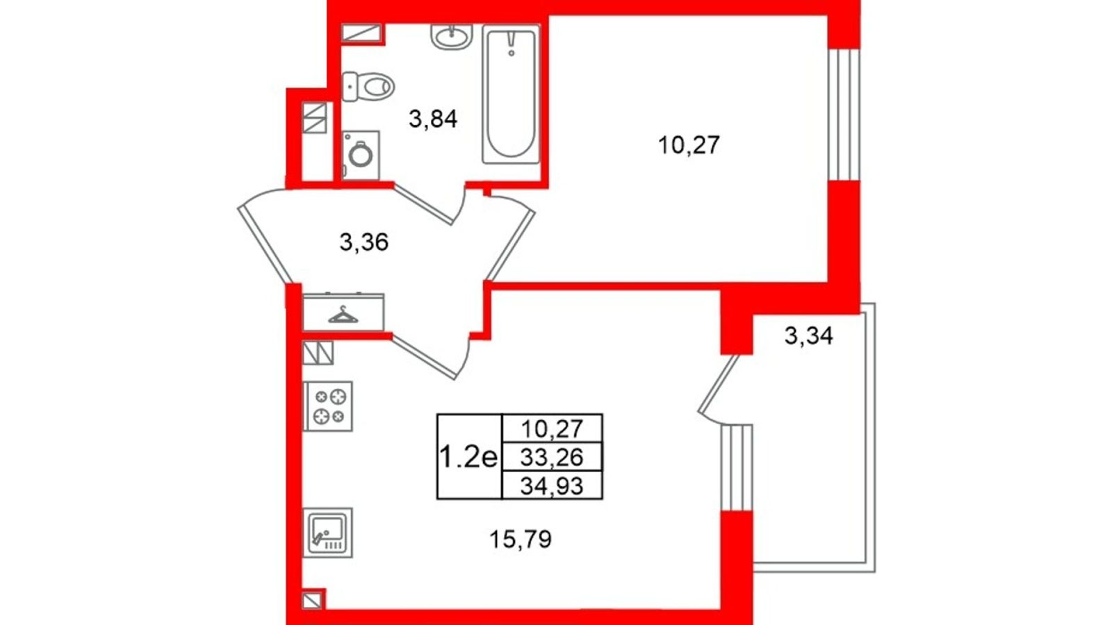 Планировка: 1-комнатная квартира, 33,3 м²