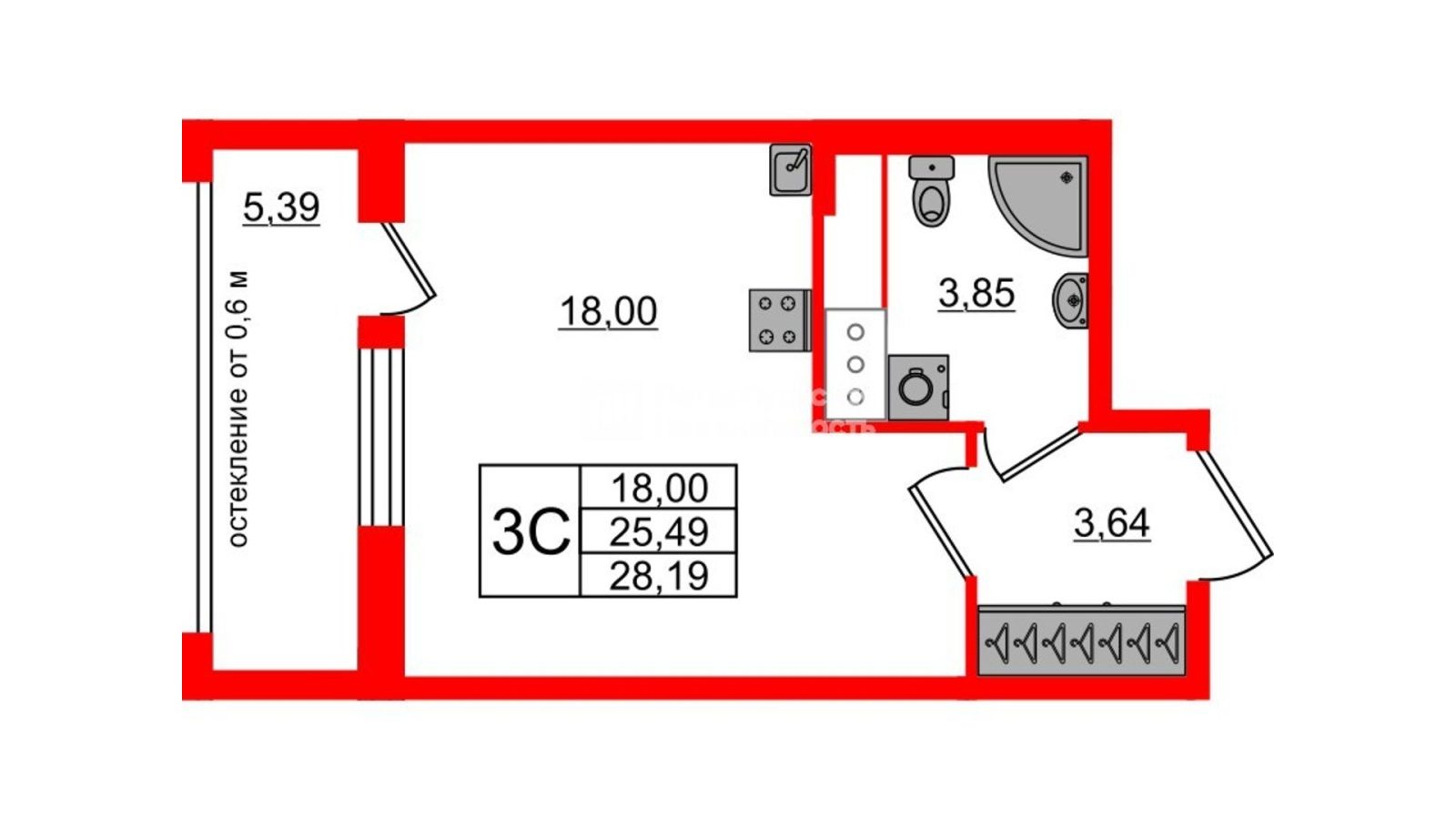 Планировка: студия, 25,5 м²