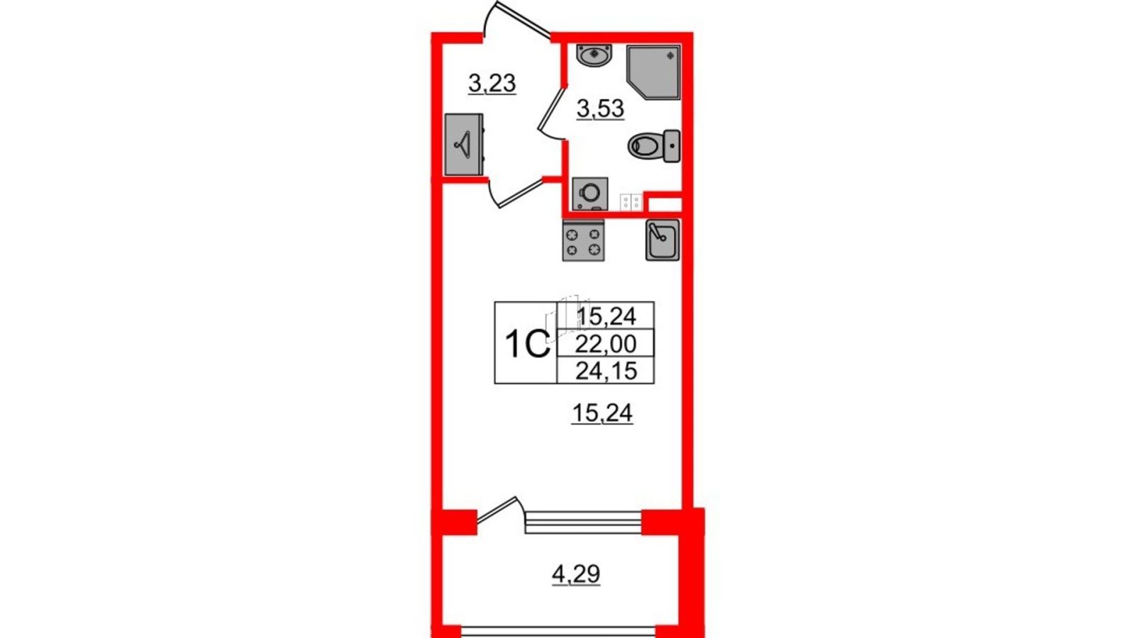 Планировка: студия, 22,0 м²