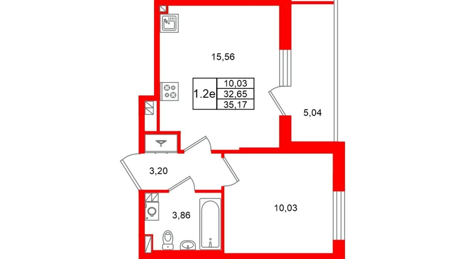 Планировка: 1-комнатная квартира, 32,7 м²