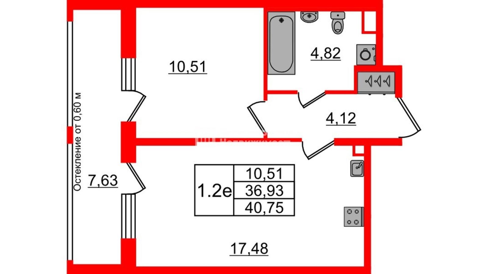 Планировка: 1-комнатная квартира, 36,9 м²