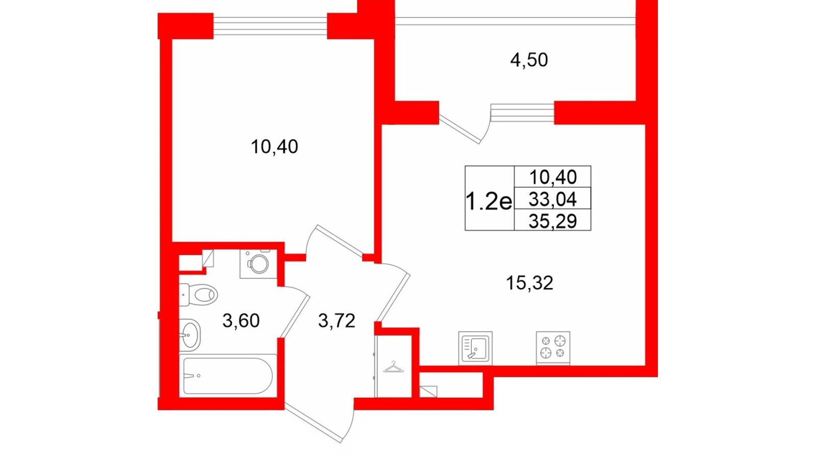 Планировка: 1-комнатная квартира, 33,0 м²