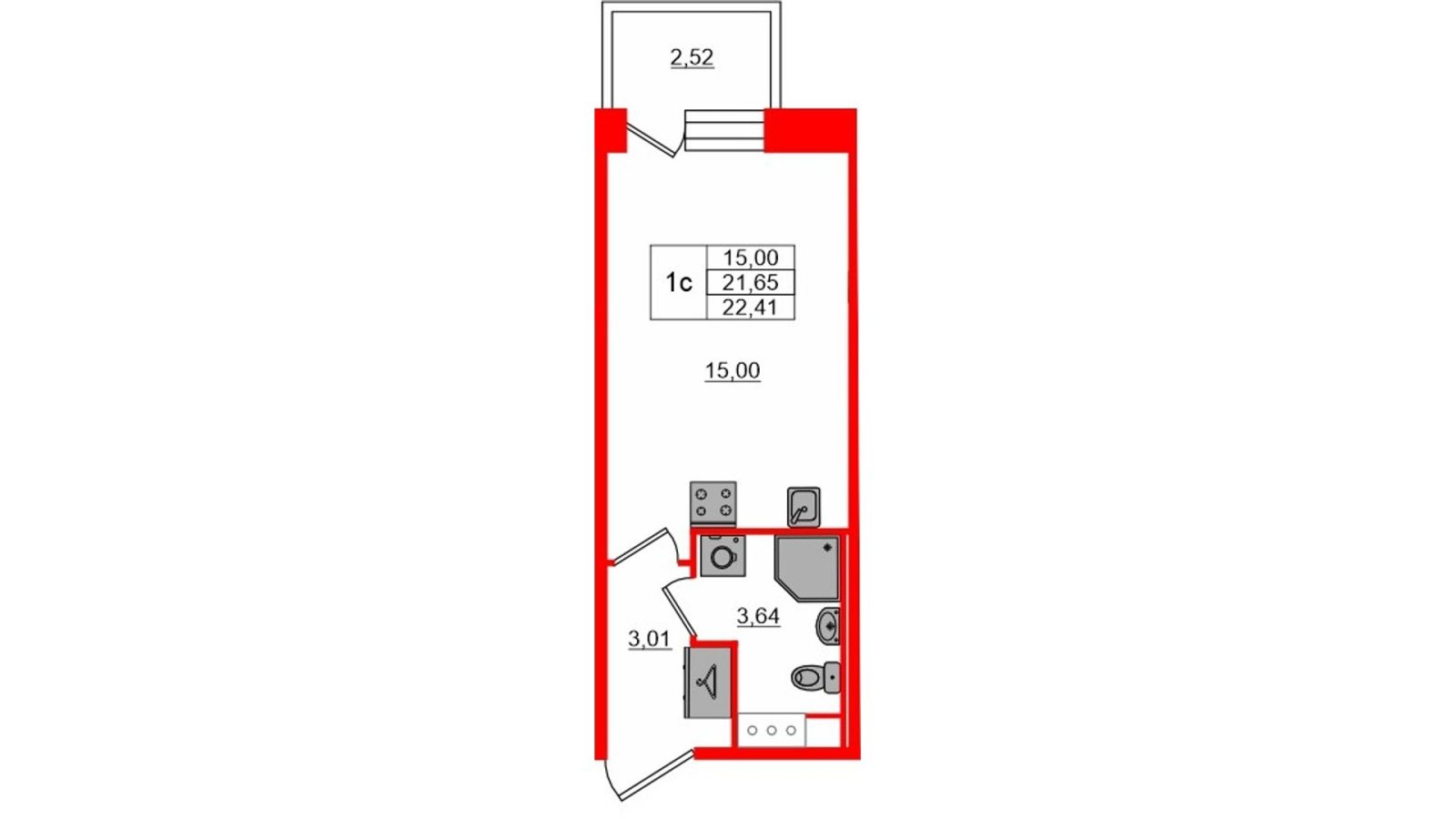 Планировка: студия, 21,7 м²