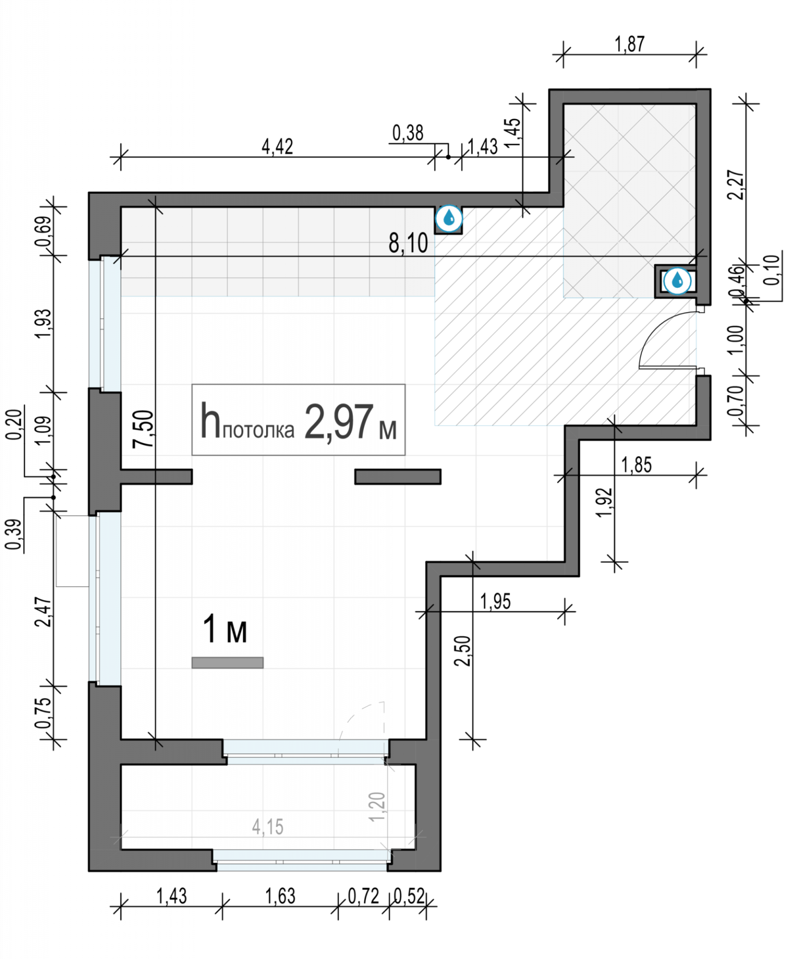 Планировка: 1-комнатная квартира, 48,6 м²