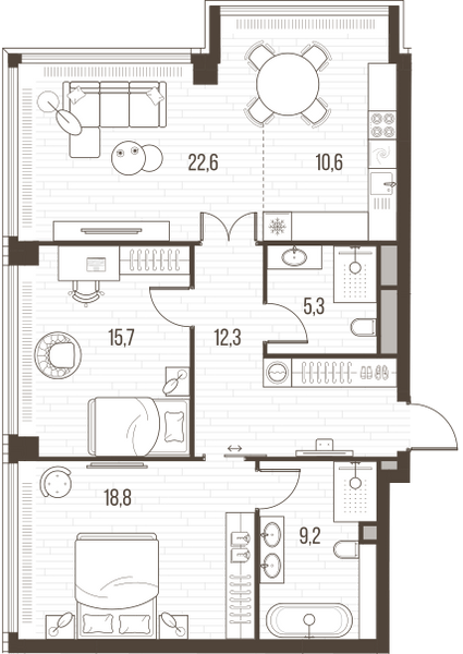 Планировка: 3-комнатная квартира, 94,5 м²