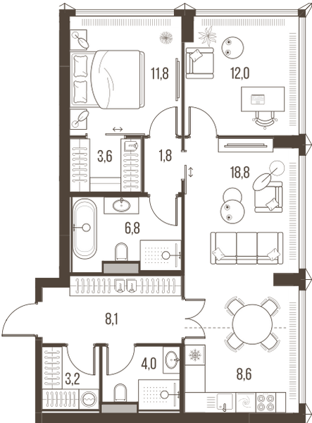 Планировка: 3-комнатная квартира, 78,7 м²