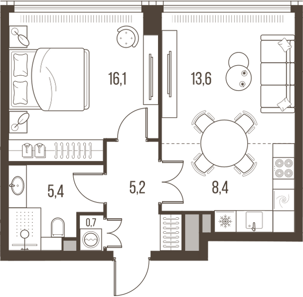 Планировка: 2-комнатная квартира, 49,4 м²