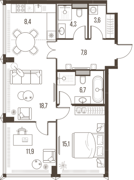 Планировка: 3-комнатная квартира, 76,5 м²