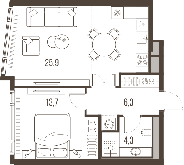 Планировка: 2-комнатная квартира, 50,9 м²