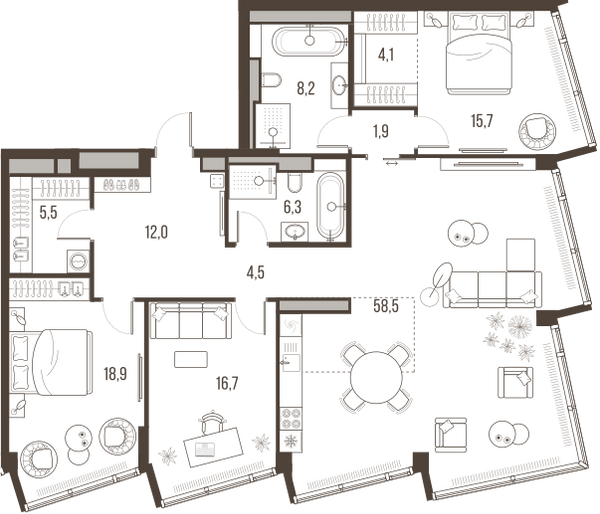 Планировка: 4-комнатная квартира, 152,3 м²
