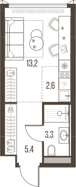 Планировка: 1-комнатная квартира, 24,5 м²