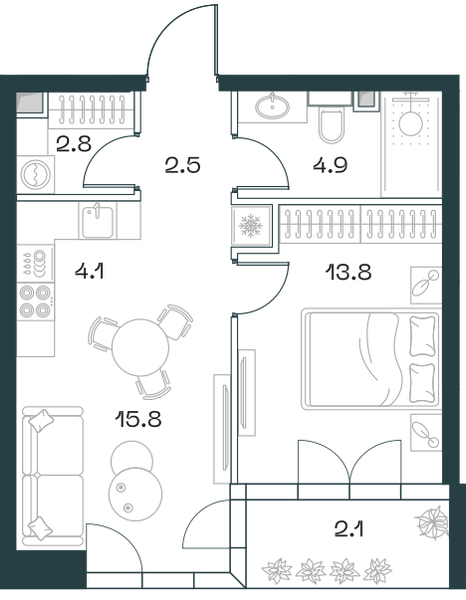 Планировка: 2-комнатная квартира, 46,0 м²