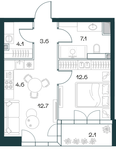 Планировка: 2-комнатная квартира, 46,8 м²