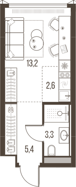 Планировка: 1-комнатная квартира, 24,5 м²