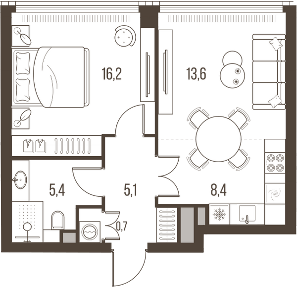 Планировка: 2-комнатная квартира, 49,4 м²