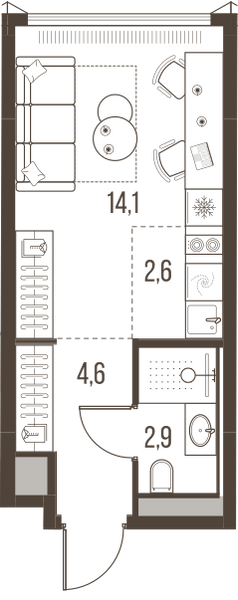 Планировка: 1-комнатная квартира, 24,2 м²