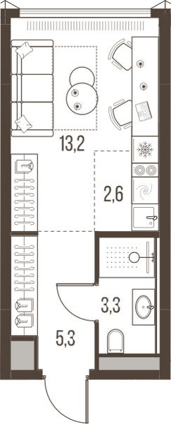 Планировка: 1-комнатная квартира, 24,4 м²