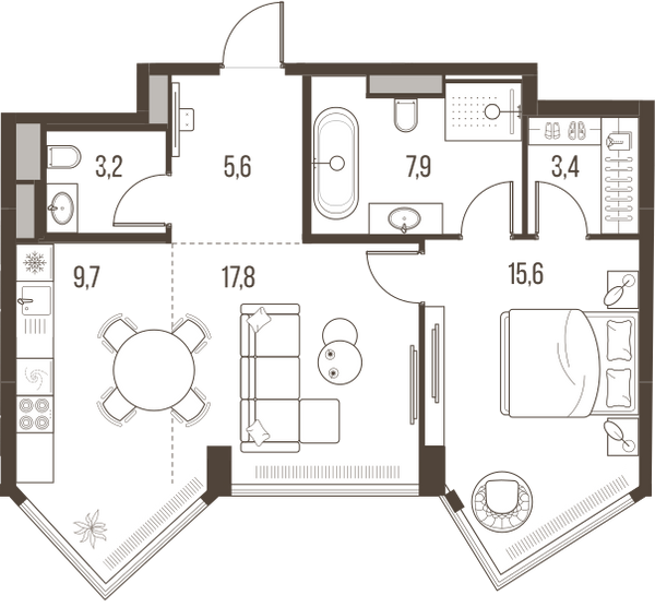 Планировка: 2-комнатная квартира, 63,2 м²