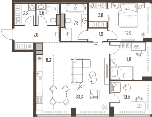 Планировка: 4-комнатная квартира, 104,1 м²
