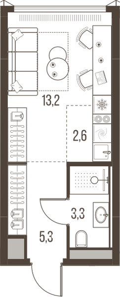 Планировка: 1-комнатная квартира, 24,4 м²