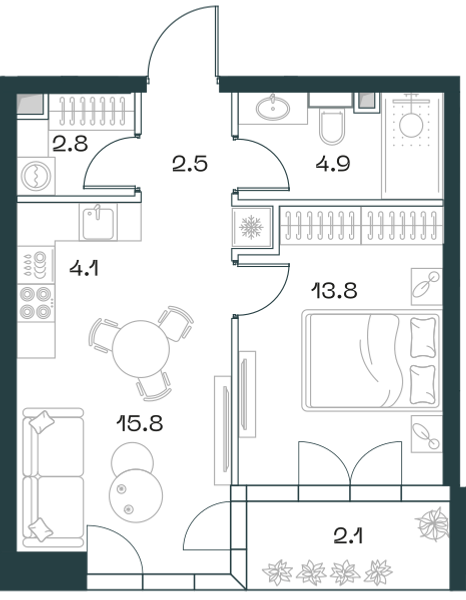 Планировка: 2-комнатная квартира, 46,0 м²